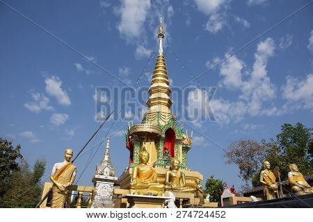 Stupa Chedi And Buddha Statue Images In Wat Phrachao Thanchai And Phra That San Kwang Temple At Chia