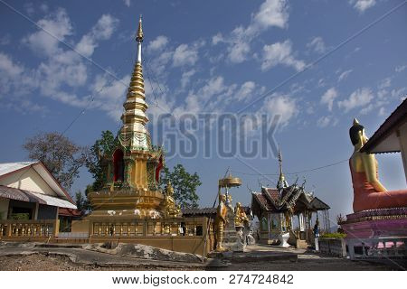 Stupa Chedi And Buddha Statue Images In Wat Phrachao Thanchai And Phra That San Kwang Temple At Chia
