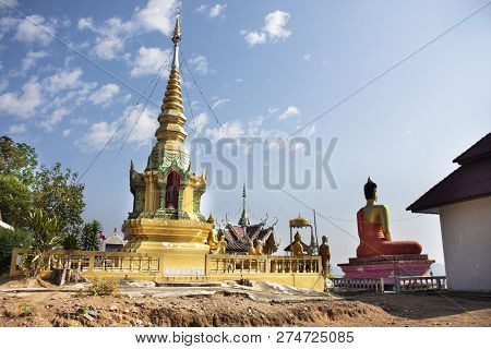 Stupa Chedi And Buddha Statue Images In Wat Phrachao Thanchai And Phra That San Kwang Temple At Chia