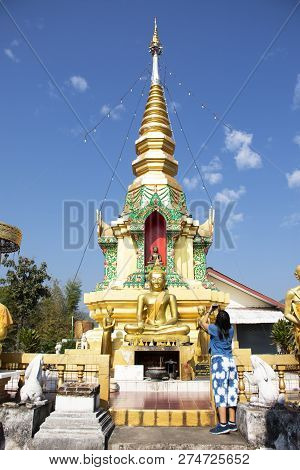 Stupa Chedi And Buddha Statue Images In Wat Phrachao Thanchai And Phra That San Kwang Temple At Chia