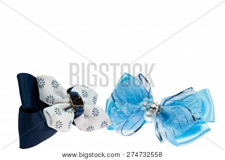 Blue And Black Bow Hair Bands On White Isolated Background