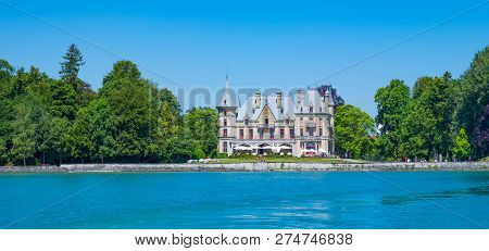Thun, Switzerland - July 10, 2015:  The Schadau Castle On The Thun Lakeside