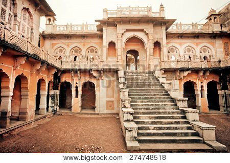 Historical Architecture Of Rajasthan. Ancient Rajasthani Carvings And Arches On Royal Cenotaphs Of J