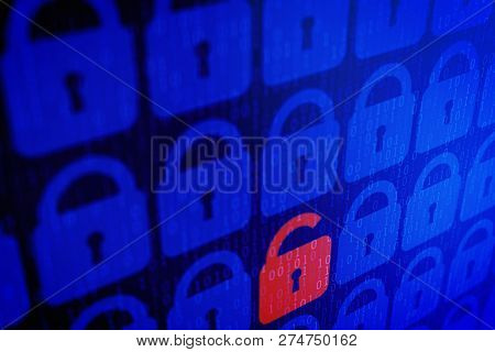Digital Internet Data Personal Security Concept Blue Background. Safe Serfing Www Cyberspace.