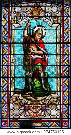 Saint Paul, France - November 15, 2018: Stained Glass In The Church Of Saint-paul-de-vence, France, 
