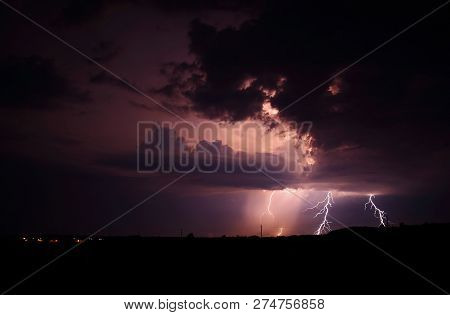 Powerful Lightning Storm Hits Small Town. Double Bolt.