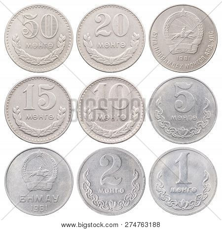 Full Set Of Mongolian Coins Isolated On White Background