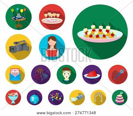 Event Organisation Flat Icons In Set Collection For Design.celebration And Attributes Vector Symbol 