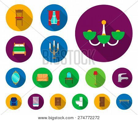 Furniture And Interior Flat Icons In Set Collection For Design.home Furniture Vector Symbol Stock We