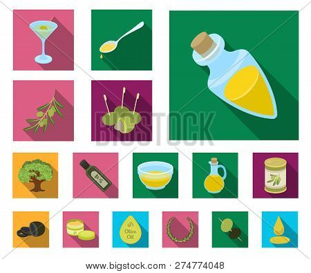 Olive, Food Flat Icons In Set Collection For Design. Olive Oil, Seasoning Vector Symbol Stock Web Il