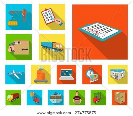 Logistics And Delivery Flat Icons In Set Collection For Design. Transport And Equipment Isometric Ve