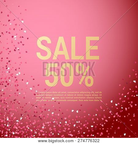 Sale With Valentine Hearts Abstract Composition With 3d Hearts And Bantings. Illustration. Love Lett