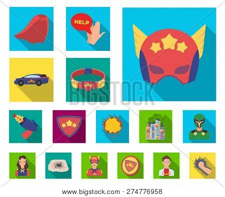 A Fantastic Superhero Flat Icons In Set Collection For Design. Superheros Equipment Vector Symbol St