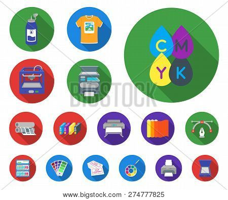 Typographical Products Flat Icons In Set Collection For Design. Printing And Equipment Vector Symbol