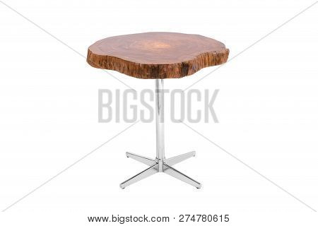 Wooden Modern Table On White Background.