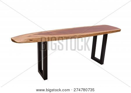 Wooden Modern Table On White Background.