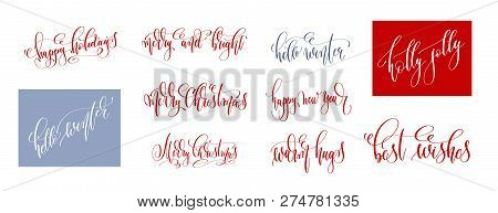 Set Of 10 Hand Lettering Inscription Text To Winter Holiday Desi