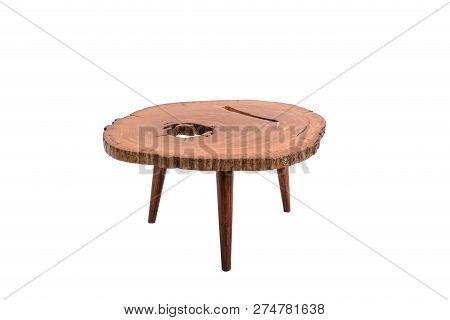 Wooden Modern Table On White Background.