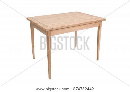 Wooden Modern Table On White Background.