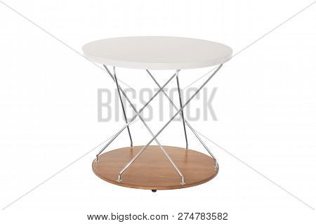Wooden Modern Table On White Background.