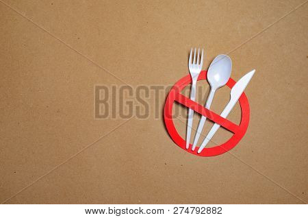 No Plastic Cutlery, Plastic Pollution Concept, Top View
