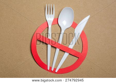 No Plastic Cutlery, Plastic Pollution Concept, Top View