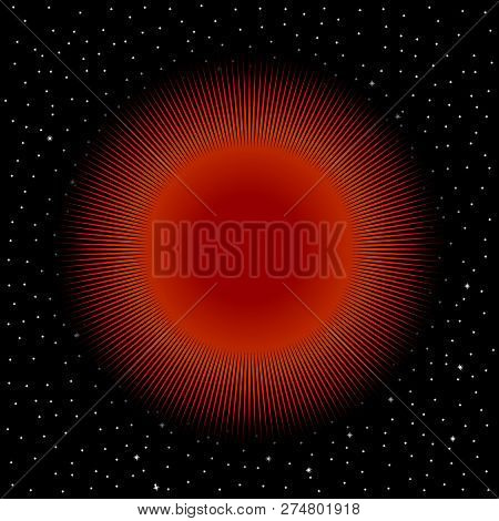 Red Star On Cosmic Background. Vector Illustration.
