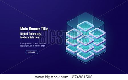 Big Data Processing, Data Security Concept, Isometric Icon, Database Server Room, Datawarehouse And 