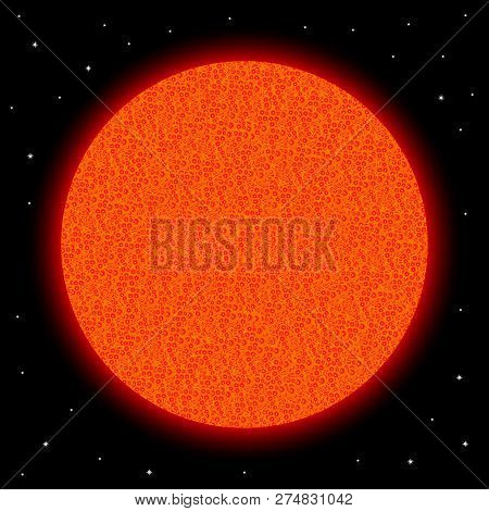 Red Star On Black Cosmic Background. Illustration.