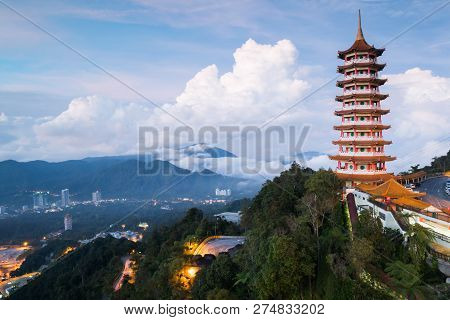 Viwe Of The Pagoda Tower On The Cloudy Morning.