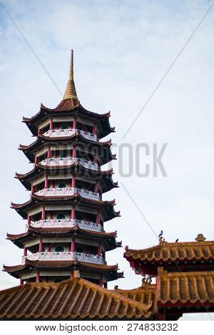 Pagoda Tower At The Temple During Cloudy Day