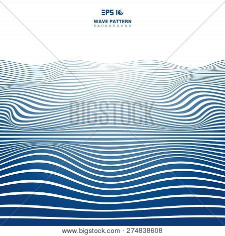Abstract Blue Wavy Stripes Lines Wave Pattern On White Backhround And Texture. Rough Surface. Vector