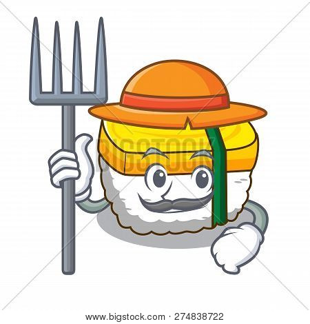 Farmer Tamago Sushi Isolated On A Mascot