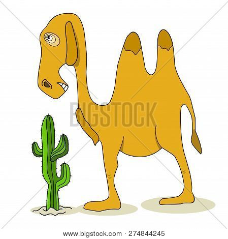 Stock Illustration Camel And Cactus On A White Background