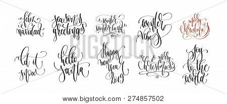Set Of 10 Hand Lettering Inscription Text To Winter Holiday Desi