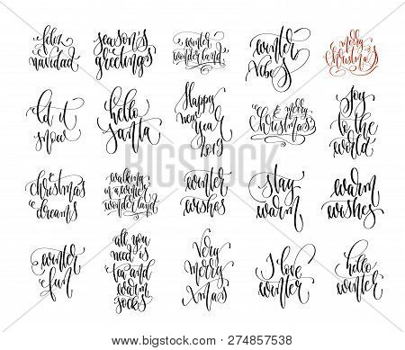 Set Of 20 Hand Lettering Inscription Text To Winter Holiday Desi