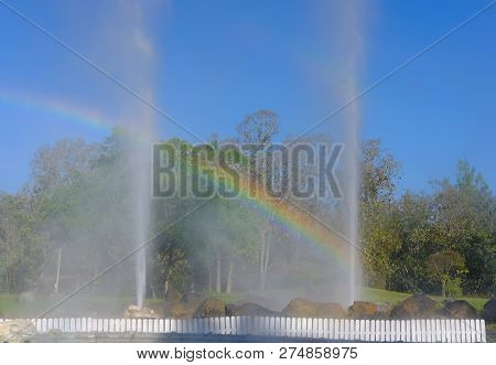 Geyser Eruption. Exploding Hot Spring Geothermal Water