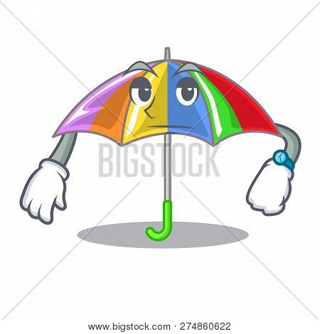 Waiting Playing Rain With Umbrella Rainbow Cartoon