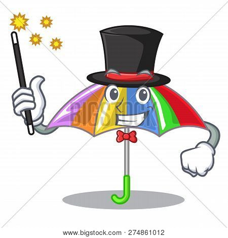 Magician Playing Rain With Umbrella Rainbow Cartoon