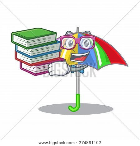 Student With Book Playing Rain With Umbrella Rainbow Cartoon