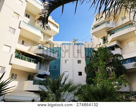 Residential Buildings And Surrounded With Green Plants In  Rishon Le Zion.