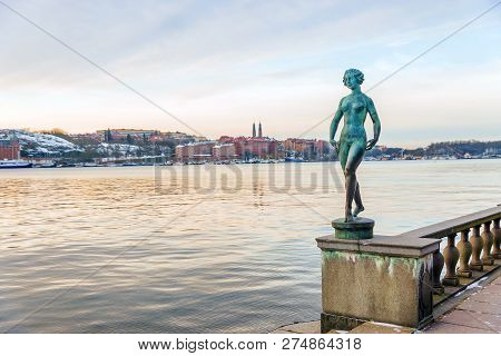 Statue Of Dancer On The Embankment Near The City Hall In Stockholm