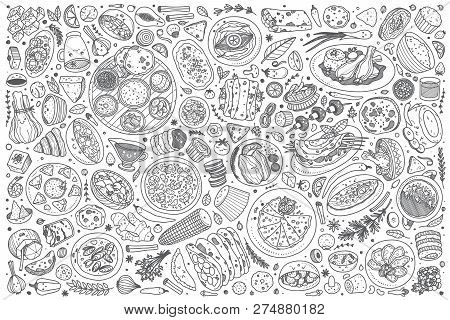 Hand Drawnindian Food Set Doodle Vector Illustration Background