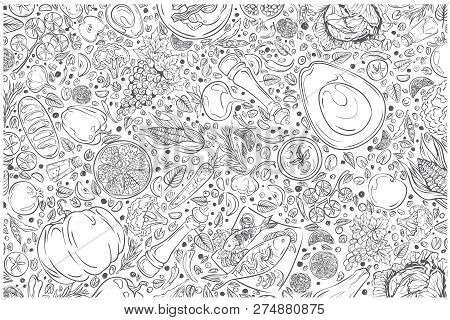 Hand Drawn Food Set Doodle Vector Illustration Background