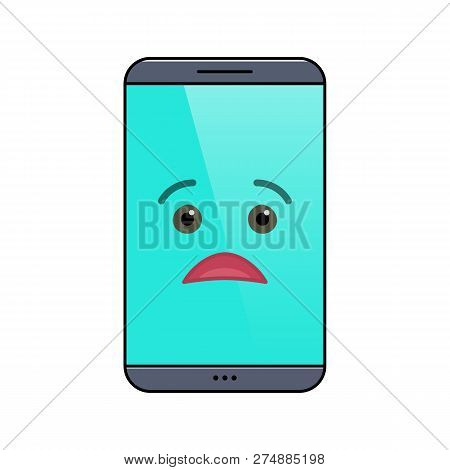 Miffed Mobile Phone Isolated Emoticon Icon. Sorrowful Digital Device Emoji Symbol. Social Communicat