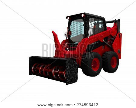 Old Red Mini Loader Nozzle Snowthrower 3d Render On White Background No Shadow