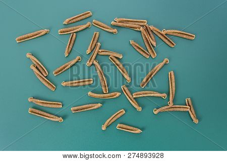 Detail Of Pasta Casarecce On Blue Background