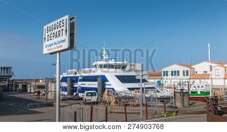 Port Joinville, France - September 18, 2018: View Of The Ferry Terminal Of The Island Of Yeu Which M