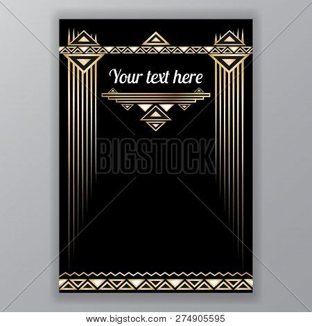 Creative Modern Golden-black, A4 Page, Menu, Card, Invitation, Geometric Template In A Art Deco And 