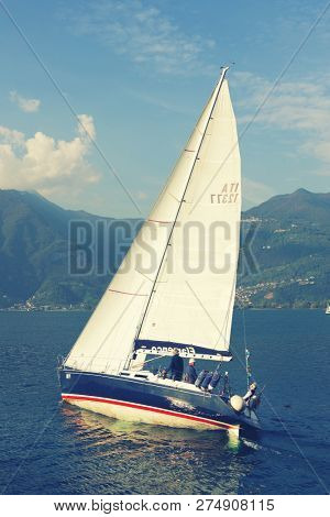ISEO LAKE, ITALY, 20 OCTOBER, 2018: Yachting on Iseo Lake, Italy, Europe